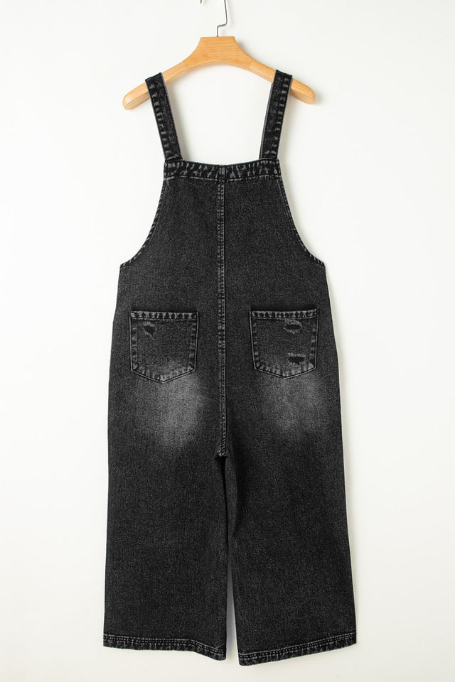 Distressed Wide Strap Denim Overalls Trendsi Hanalas