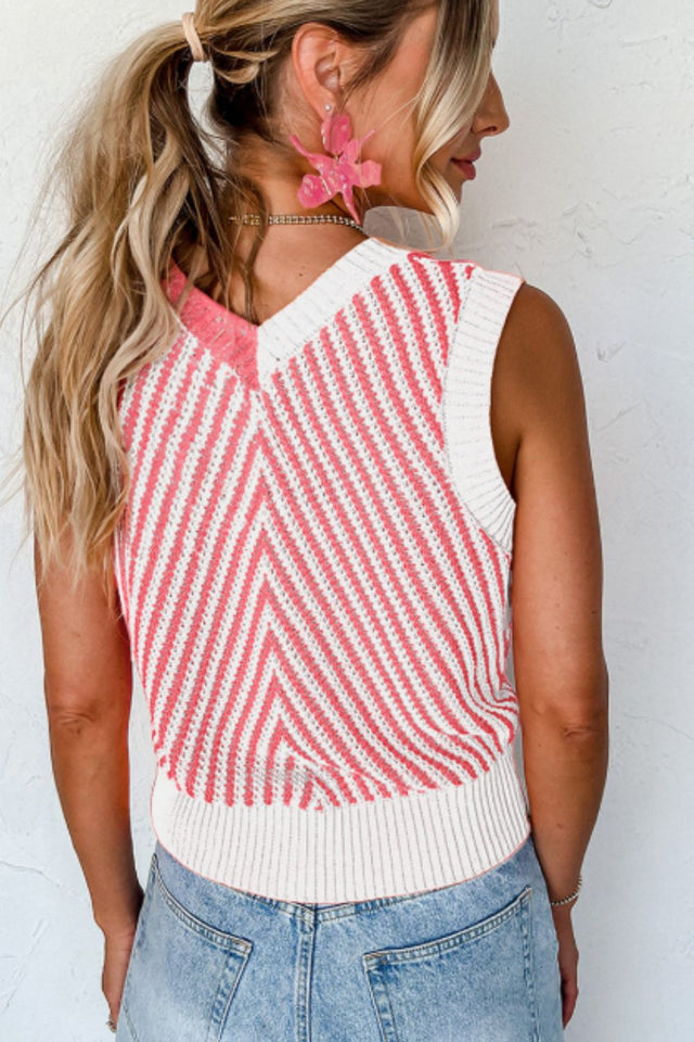 Striped Contrast V-Neck Sweater Vest | Hanalas