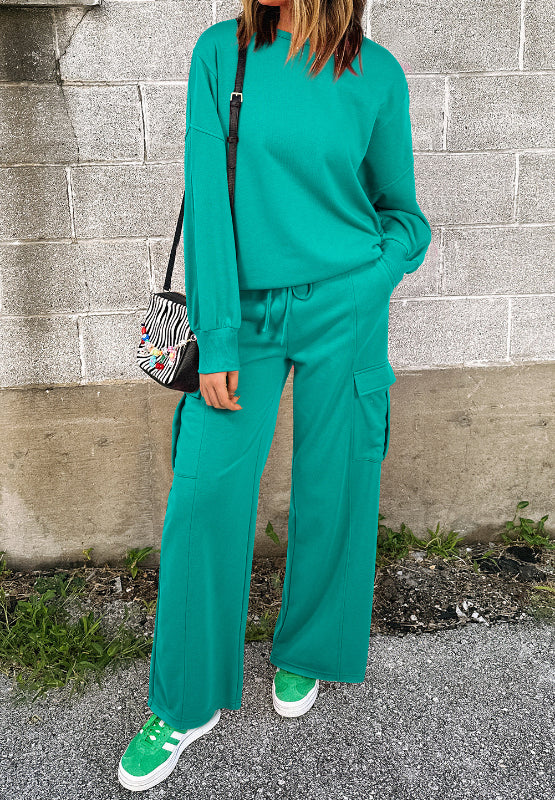 Full Size Round Neck Long Sleeve Top and Drawstring Pants Set Trendsi Hanalas