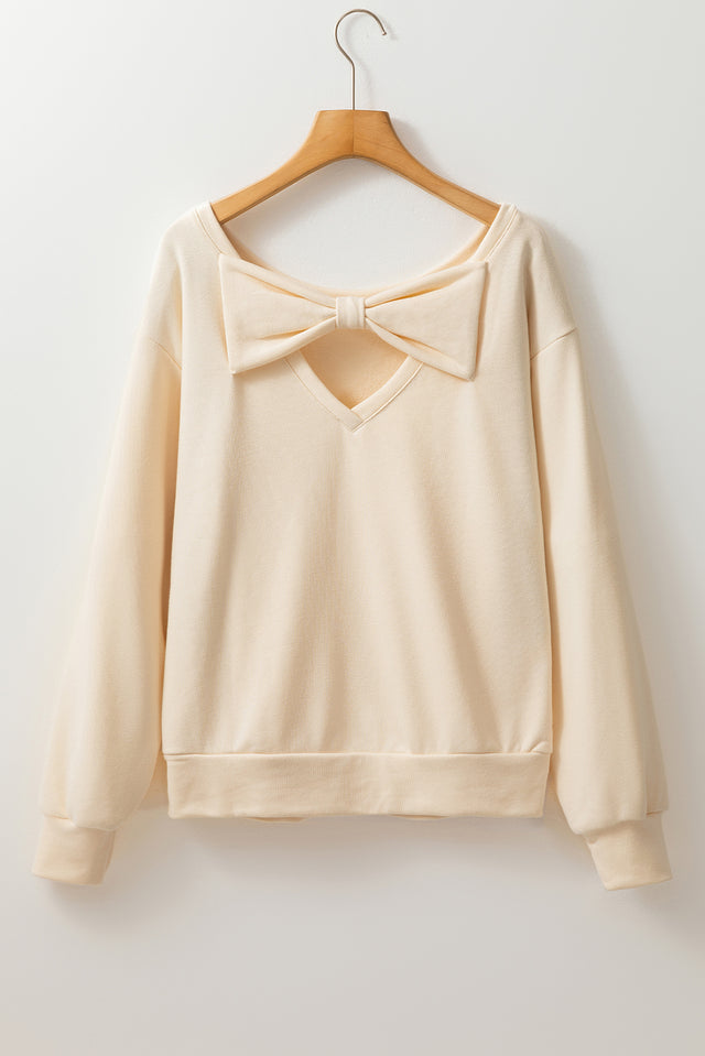 Bow Cutout Round Neck Long Sleeve Sweatshirt | Hanalas