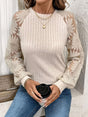 Round Neck Lace Patchwork Long Sleeve Top | Hanalas