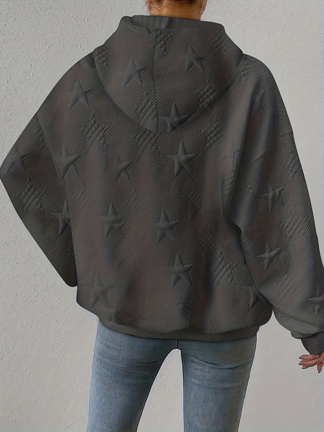 Plus Size Star Texture Long Sleeve Drawstring Hoodie | Hanalas