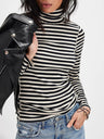 Exposed Seam Striped Turtleneck Long Sleeve T-Shirt | Hanalas