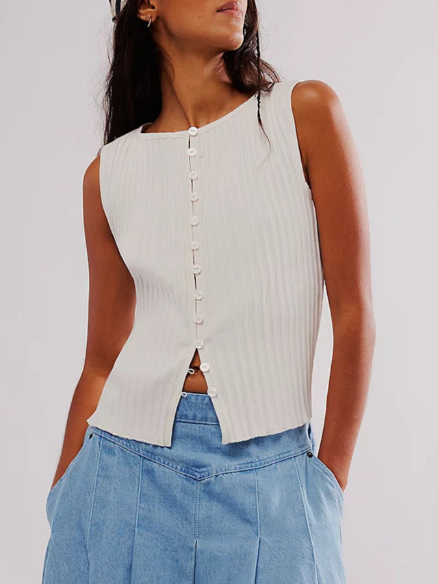 Button Down Round Neck Sweater Vest | Hanalas