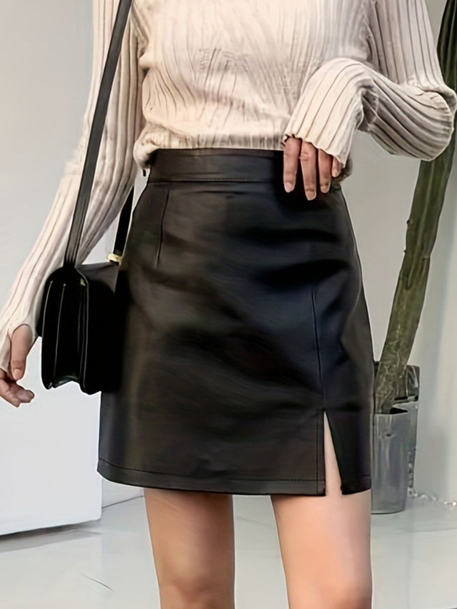 PU Leather Slit Mini Skirt Trendsi Hanalas