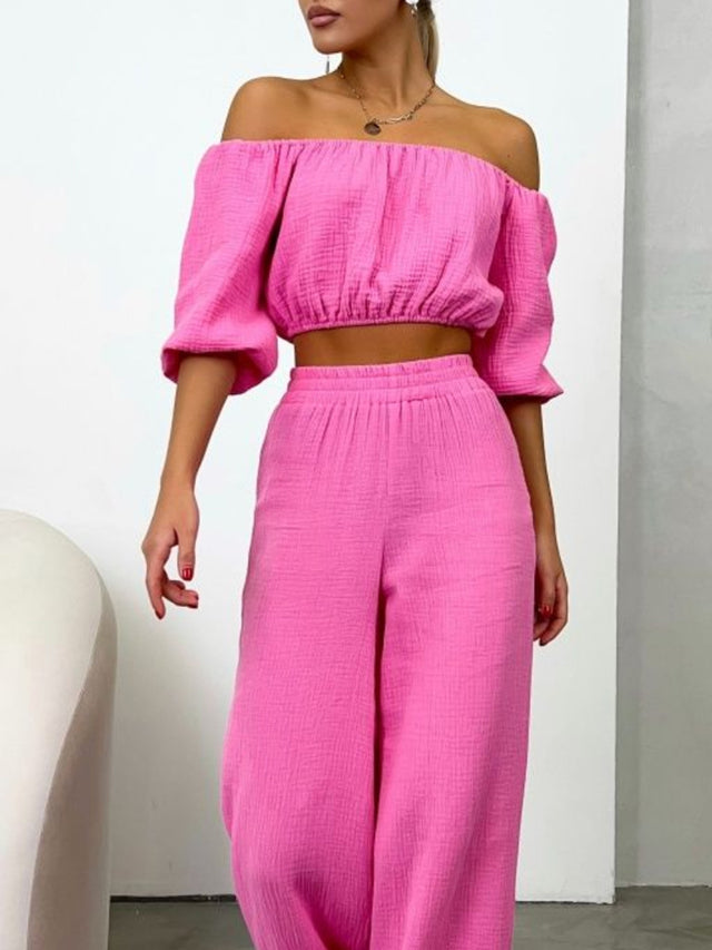 Off Shoulder Long Sleeve Top and Pants Set | Hanalas