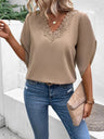 Lace Detail V-Neck Half Sleeve Blouse | Hanalas