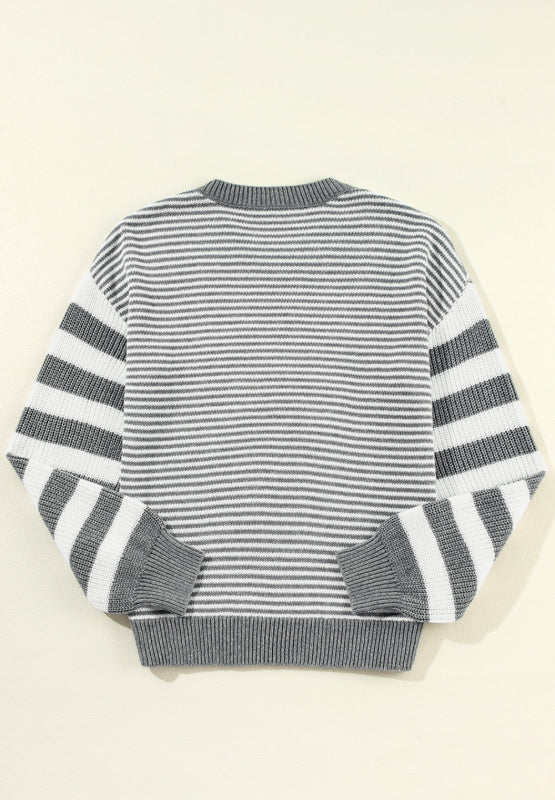 Striped Round Neck Dropped Shoulder Sweater | Hanalas