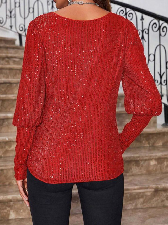 Sequin Boat Neck Long Sleeve Top | Hanalas