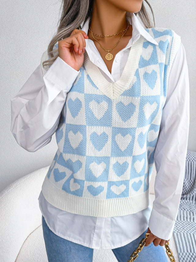 Heart V-Neck Sweater Vest | Hanalas