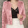 Full Size Sequin Open Front Cropped Jacket | Hanalas