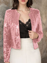 Full Size Sequin Open Front Cropped Jacket | Hanalas