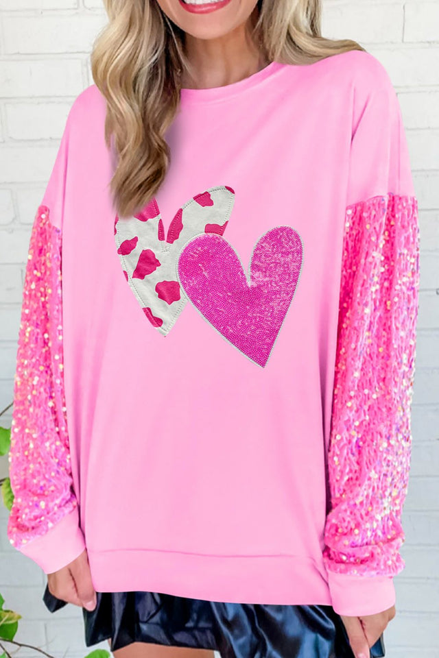 Valentine’s Day Sequin Heart Long Sleeve Sweatshirt | Hanalas