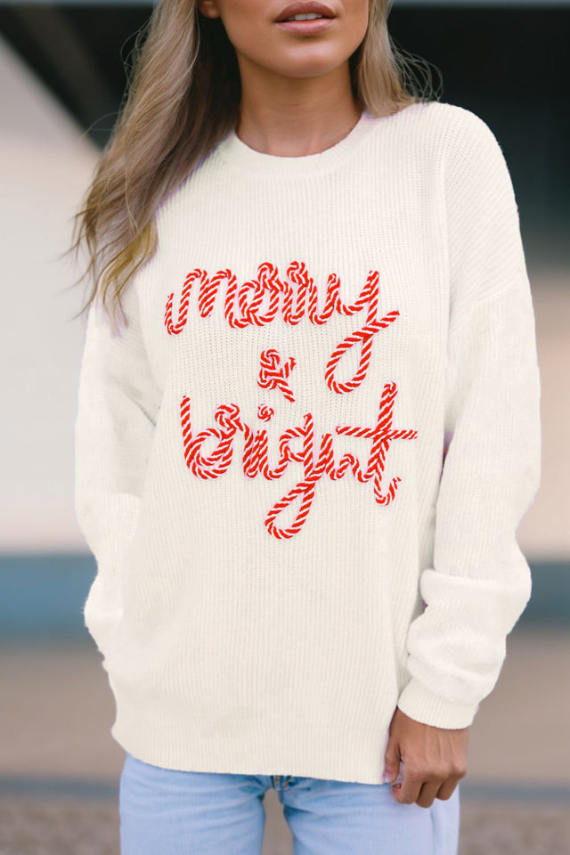 MERRY & BRIGHT Round Neck Sweater | Hanalas