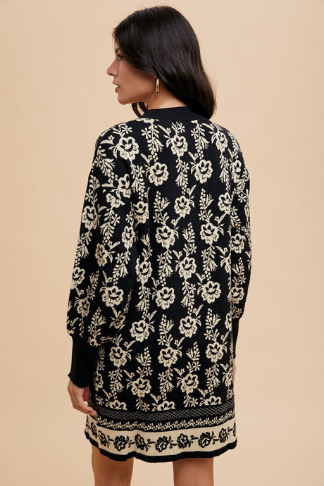 Annie Wear Floral Jacquard Round Neck Sweater Dress | Hanalas