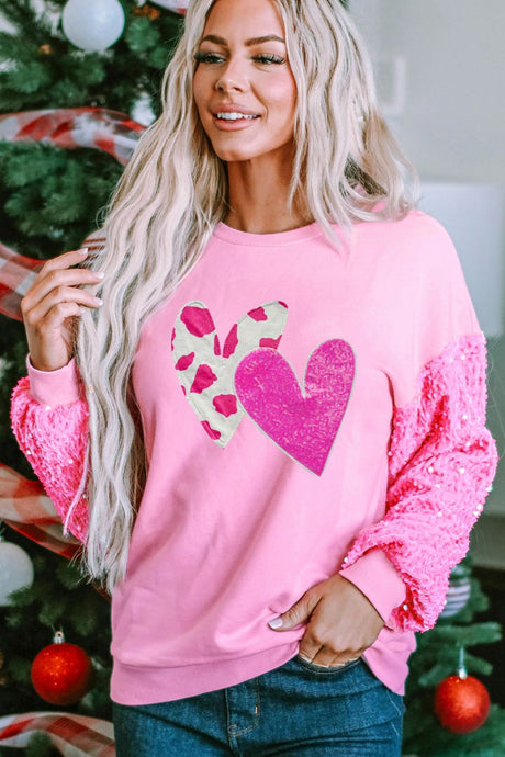 Valentine’s Day Sequin Heart Long Sleeve Sweatshirt | Hanalas