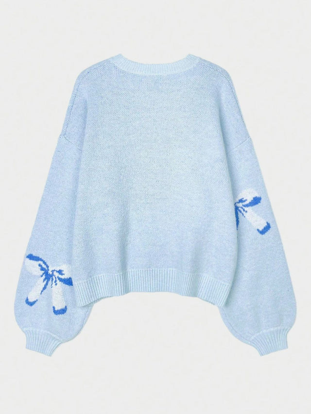 Bow Round Neck Long Sleeve Sweater Trendsi Hanalas