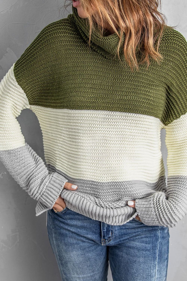 Color Block Turtleneck Long Sleeve Sweater | Hanalas