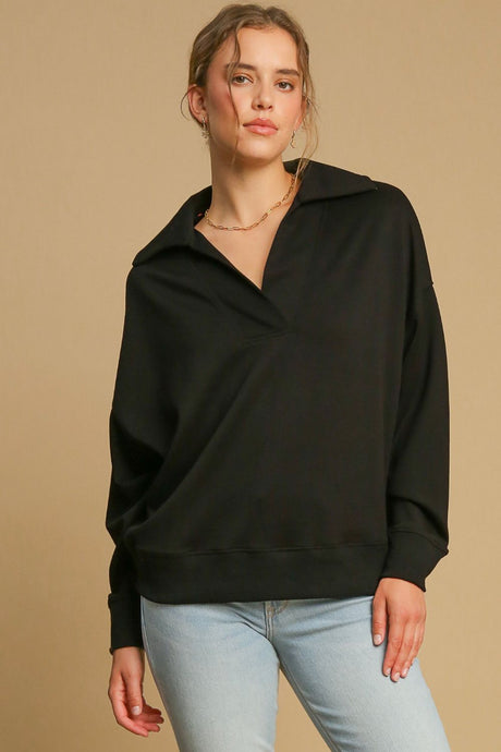 Umgee Johnny Collar Dropped Shoulder Sweatshirt | Hanalas