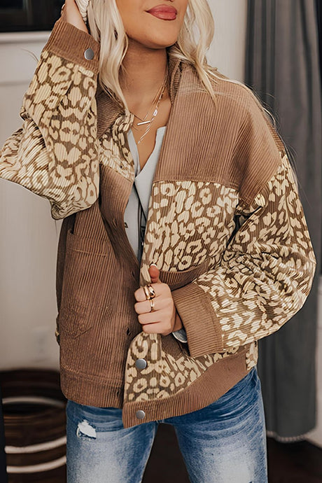 Leopard Button Up Drop Shoulder Jacket | Hanalas