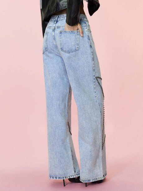 Studded Star Straight Jeans with Pockets Trendsi Hanalas