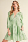 Aemi + Co Notched Balloon Sleeve Tiered Mini Dress | Hanalas