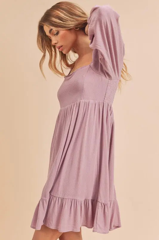 Aemi + Co Ruffled Hem Square Neck Balloon Sleeve Mini Dress | Hanalas