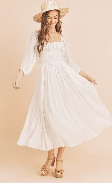 Aemi + Co Ruffled Smocked Square Neck Balloon Sleeve Dress | Hanalas
