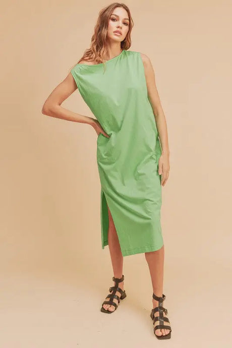 Aemi + Co Side Slit Round Neck Sleeveless Midi Dress | Hanalas