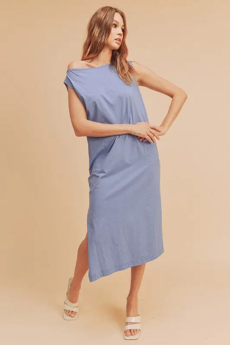 Aemi + Co Side Slit Round Neck Sleeveless Midi Dress | Hanalas
