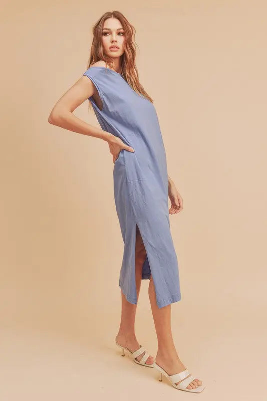 Aemi + Co Side Slit Round Neck Sleeveless Midi Dress | Hanalas