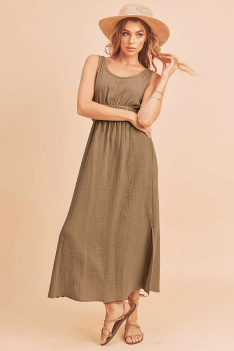 Aemi + Co Side Slit Round Neck Sleeveless Tank Dress | Hanalas
