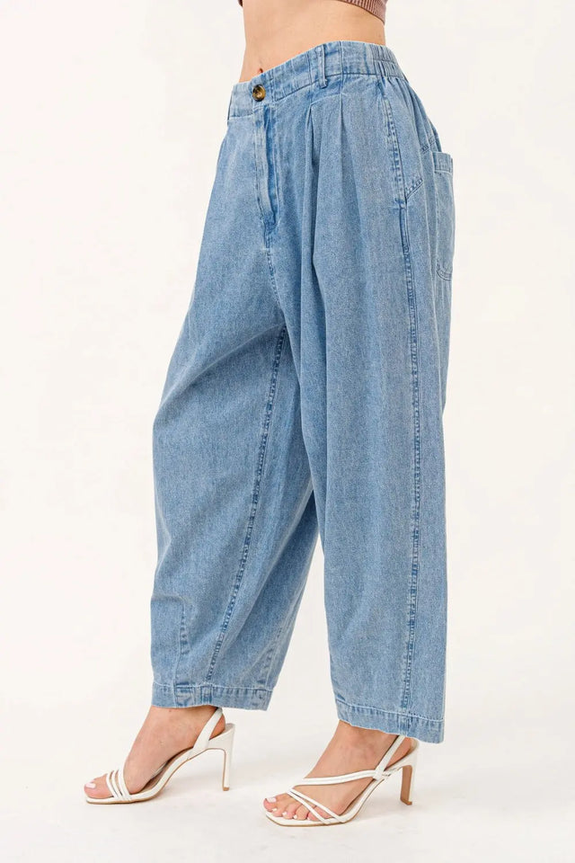 And The Why Elastic Back Pleated Baggy Jeans Trendsi Hanalas