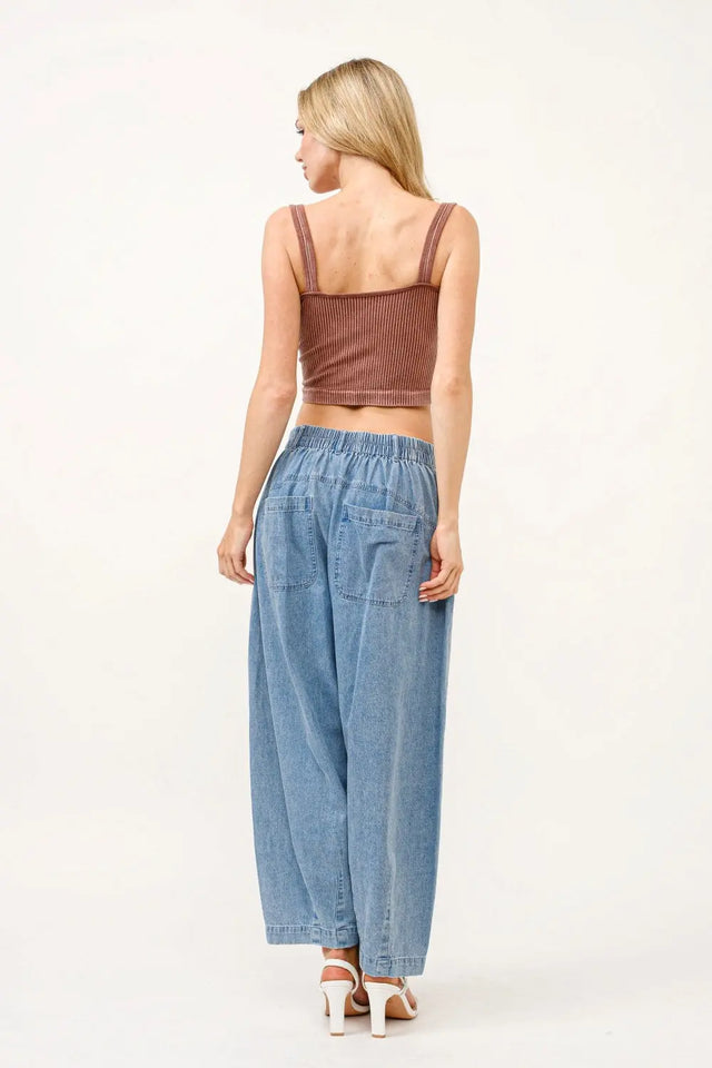 And The Why Elastic Back Pleated Baggy Jeans Trendsi Hanalas