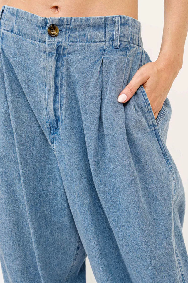 And The Why Elastic Back Pleated Baggy Jeans Trendsi Hanalas