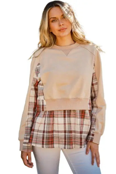 And The Why Full Size Double Layered Plaid Contrast Sweatshirt Trendsi Hanalas