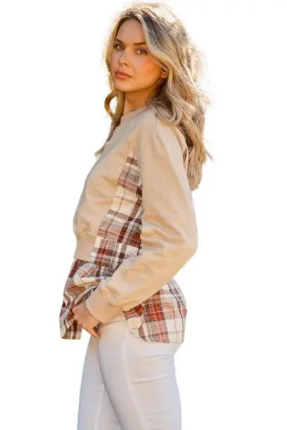 And The Why Full Size Double Layered Plaid Contrast Sweatshirt Trendsi Hanalas