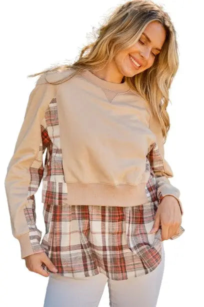 And The Why Full Size Double Layered Plaid Contrast Sweatshirt Trendsi Hanalas