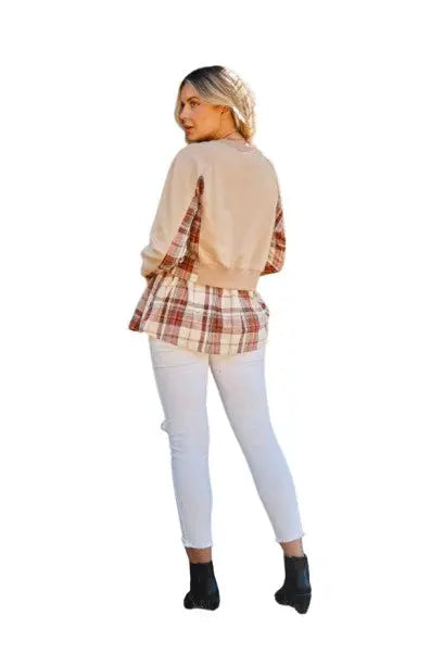 And The Why Full Size Double Layered Plaid Contrast Sweatshirt Trendsi Hanalas