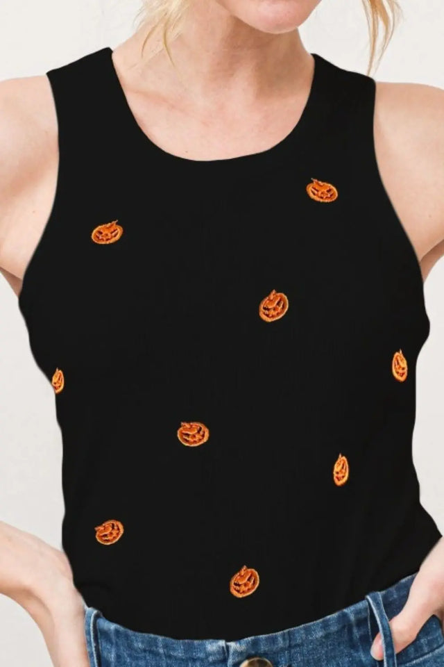 And The Why Jack O' Lantern Embroidered Ribbed Tank Trendsi Hanalas