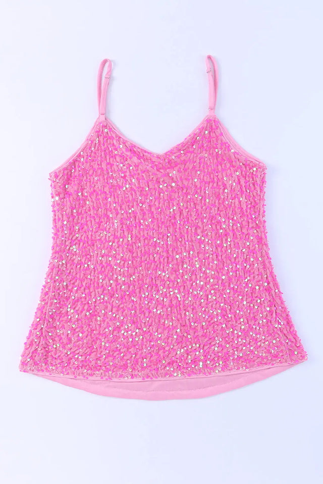 Apricot Sequin Adjustable Straps Tank Top Hanalas Hanalas