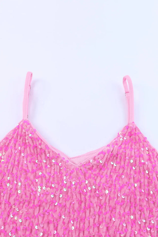 Apricot Sequin Adjustable Straps Tank Top Hanalas Hanalas