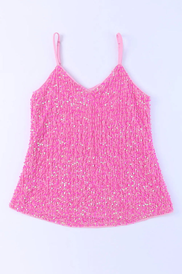 Apricot Sequin Adjustable Straps Tank Top Hanalas Hanalas