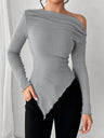 Asymmetric Hem Long Sleeve T-Shirt Trendsi Hanalas