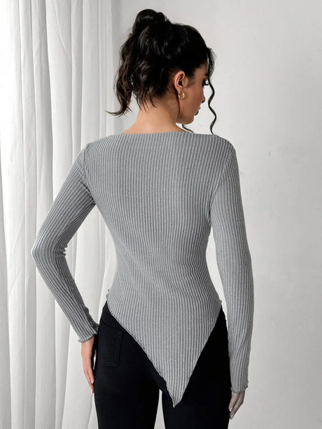 Asymmetric Hem Long Sleeve T-Shirt Trendsi Hanalas