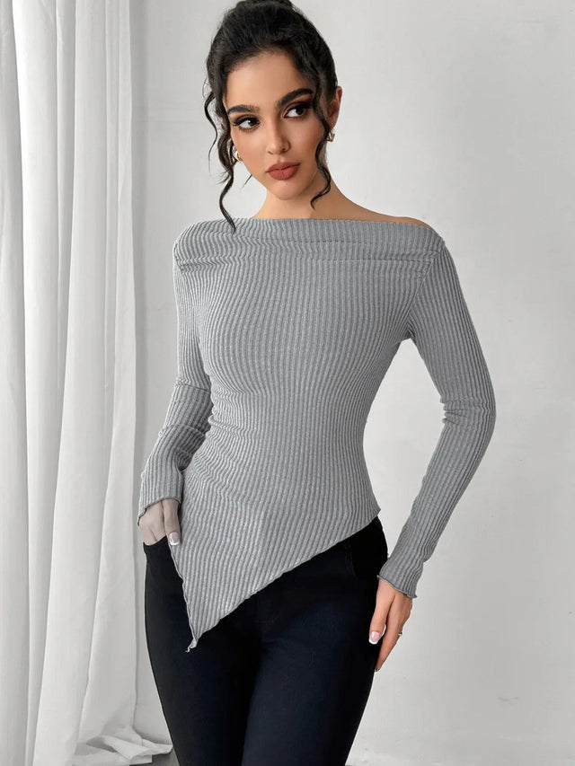 Asymmetric Hem Long Sleeve T-Shirt Trendsi Hanalas