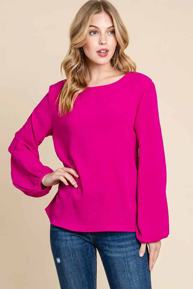 BOMBOM Textured Balloon Sleeve Top Trendsi Hanalas