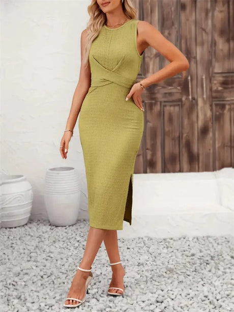 Back Tie Sleeveless Slit Midi Dress | Hanalas