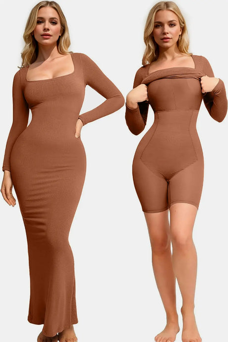 Basic Bae Built-In Shapewear Square Neck Long Sleeve Maxi Dress | Hanalas