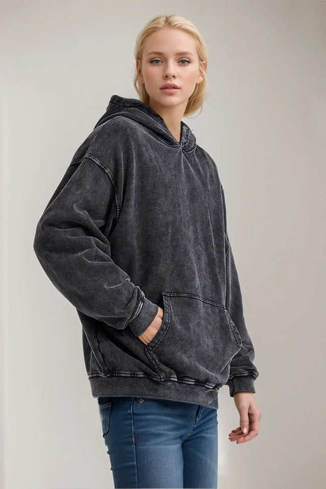 Basic Bae Drop Shoulder Long Sleeve Hoodie with Kangaroo Pocket | Hanalas